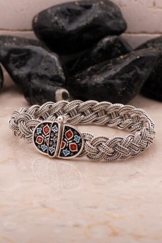 Midyat Hasır Örme Mineli Oksitli 925 Ayar Gümüş Bileklik 4541