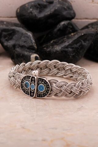 Mardin Güneşi Hasır Örme Mineli Oksitli 925 Ayar Gümüş Bileklik 4542