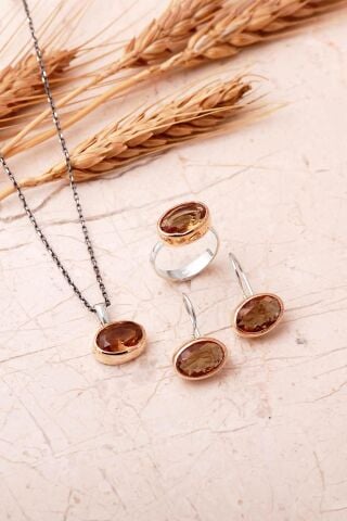 Renk Değiştiren Sultan Taşlı Elişi 925 Ayar Gümüş Oval Set 2868