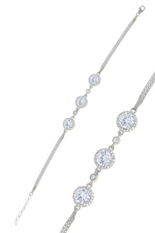 Tek Taş Pırlanta Montürlü Rodyumlu Gümüş Bileklik 3770