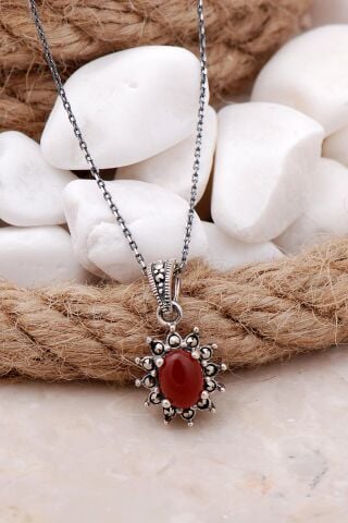 Akik ve Markazit Taşlı Gümüş Kolye 7544