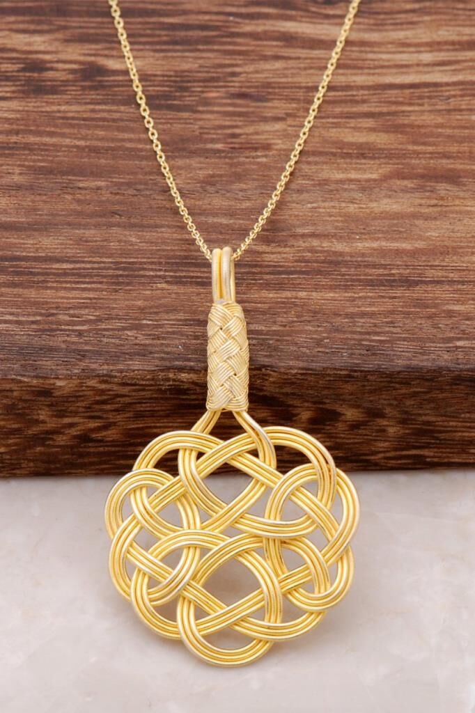 Aşk Düğümü Kazaziye El Sarması Altın Yaldızlı Gümüş Kolye 697