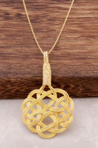 Aşk Düğümü Kazaziye El Sarması Altın Yaldızlı Gümüş Kolye 697