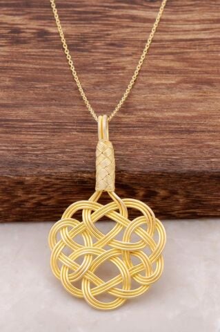 Aşk Düğümü Kazaziye El Sarması Altın Yaldızlı Gümüş Kolye 697