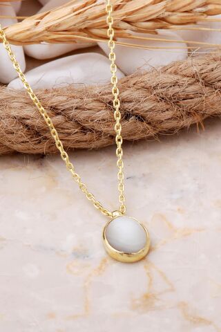 Sedef Taşlı Altın Yaldızlı Gümüş Kolye 7703