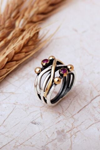 Taşlı Tasarım Elişi 925 Ayar Gümüş Yüzük 6001