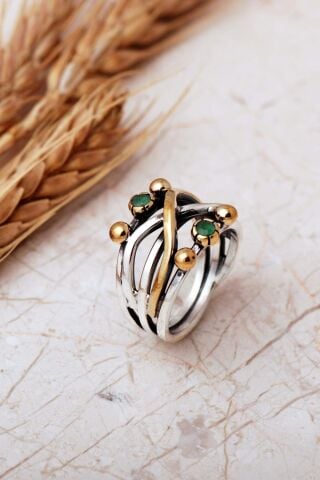 Taşlı Tasarım Elişi 925 Ayar Gümüş Yüzük 6001