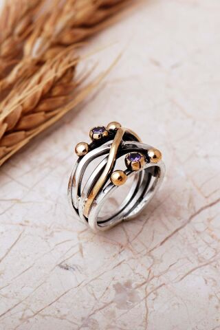 Taşlı Tasarım Elişi 925 Ayar Gümüş Yüzük 6001