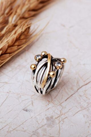 Taşlı Tasarım Elişi 925 Ayar Gümüş Yüzük 6001