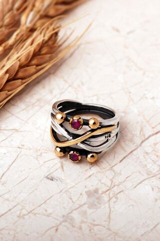 Taşlı Tasarım Elişi 925 Ayar Gümüş Yüzük 6001