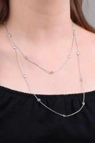Sıra Taşlı 110 Cm Gümüş Zincir Kolye 6628