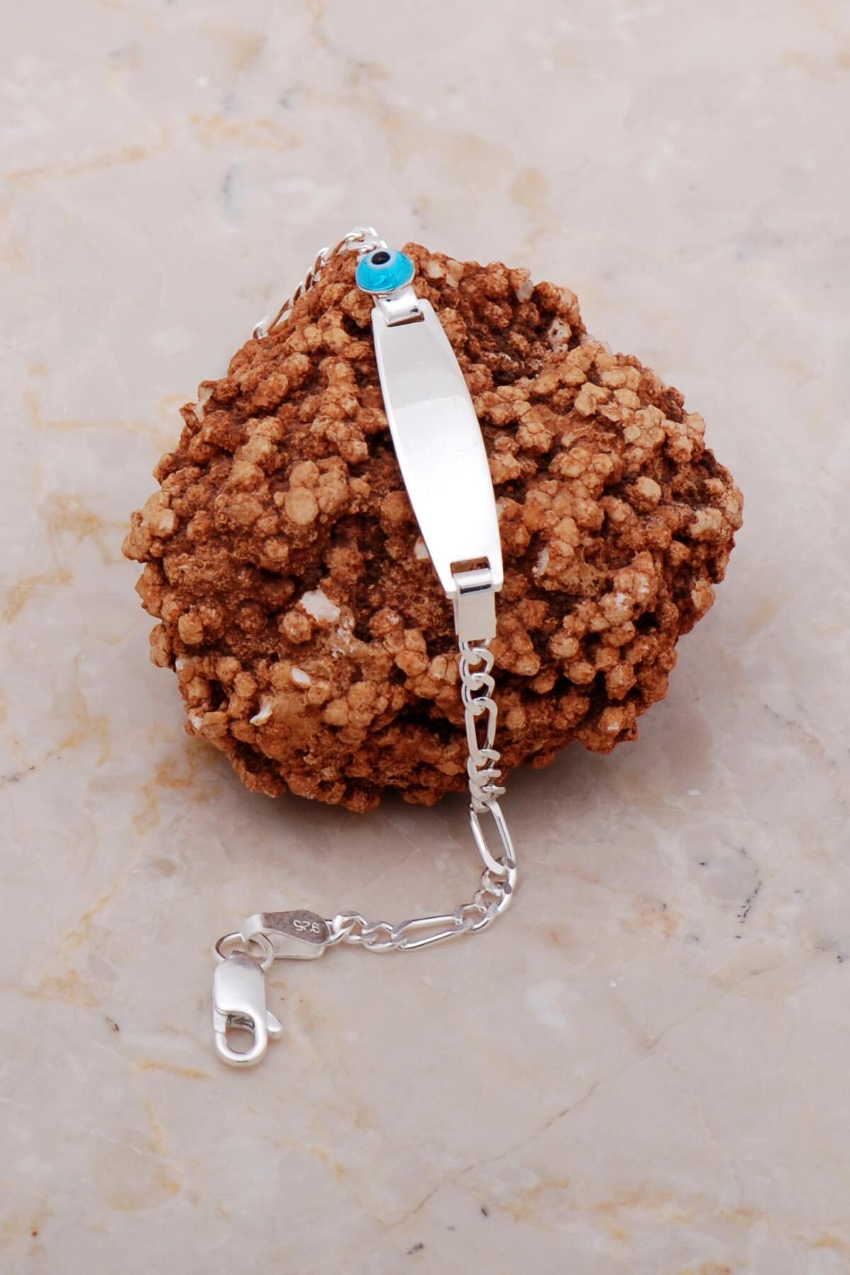 Gümüş İsimli Nazar Boncuklu Çocuk Künyesi 3581