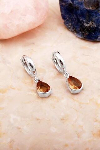 Renk Değiştiren Sultan Taşlı Damla Rodyumlu Gümüş Küpe 7097