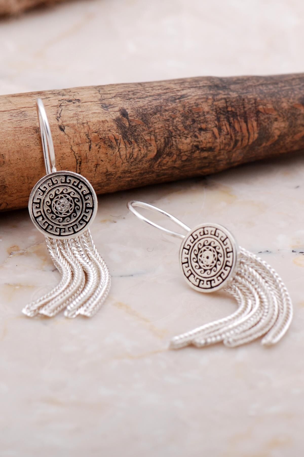 Anadolu Motifli Elişi Hasır Gümüş Küpe 6048