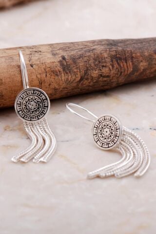 Anadolu Motifli Elişi Hasır Gümüş Küpe 6048