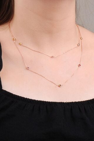 Rose Gümüş Mix Taşlı 85 Cm Kolye 6631