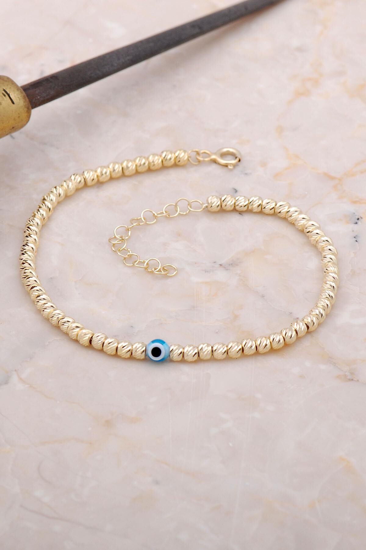 Dorissa Altın Yaldızlı Nazar Boncuklu Bileklik 3365