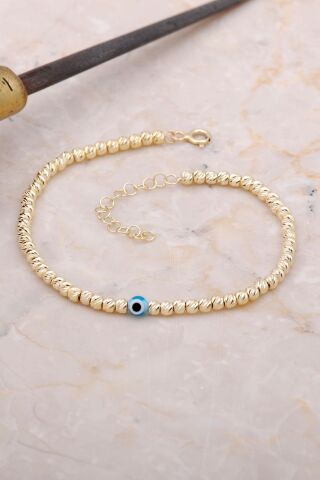 Dorika Altın Yaldızlı Nazar Boncuklu 925 Ayar Gümüş Bileklik 3365