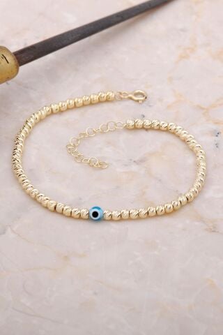 Dorika Altın Yaldızlı Nazar Boncuklu 925 Ayar Gümüş Bileklik 3365