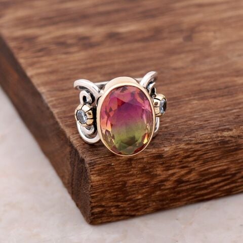 Mistik Topaz Taşlı Tasarım Elişi Gümüş Yüzük 2549