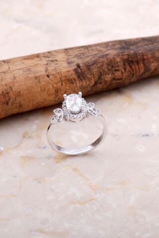 Yaprak Rodyumlu Gümüş Yüzük 3706