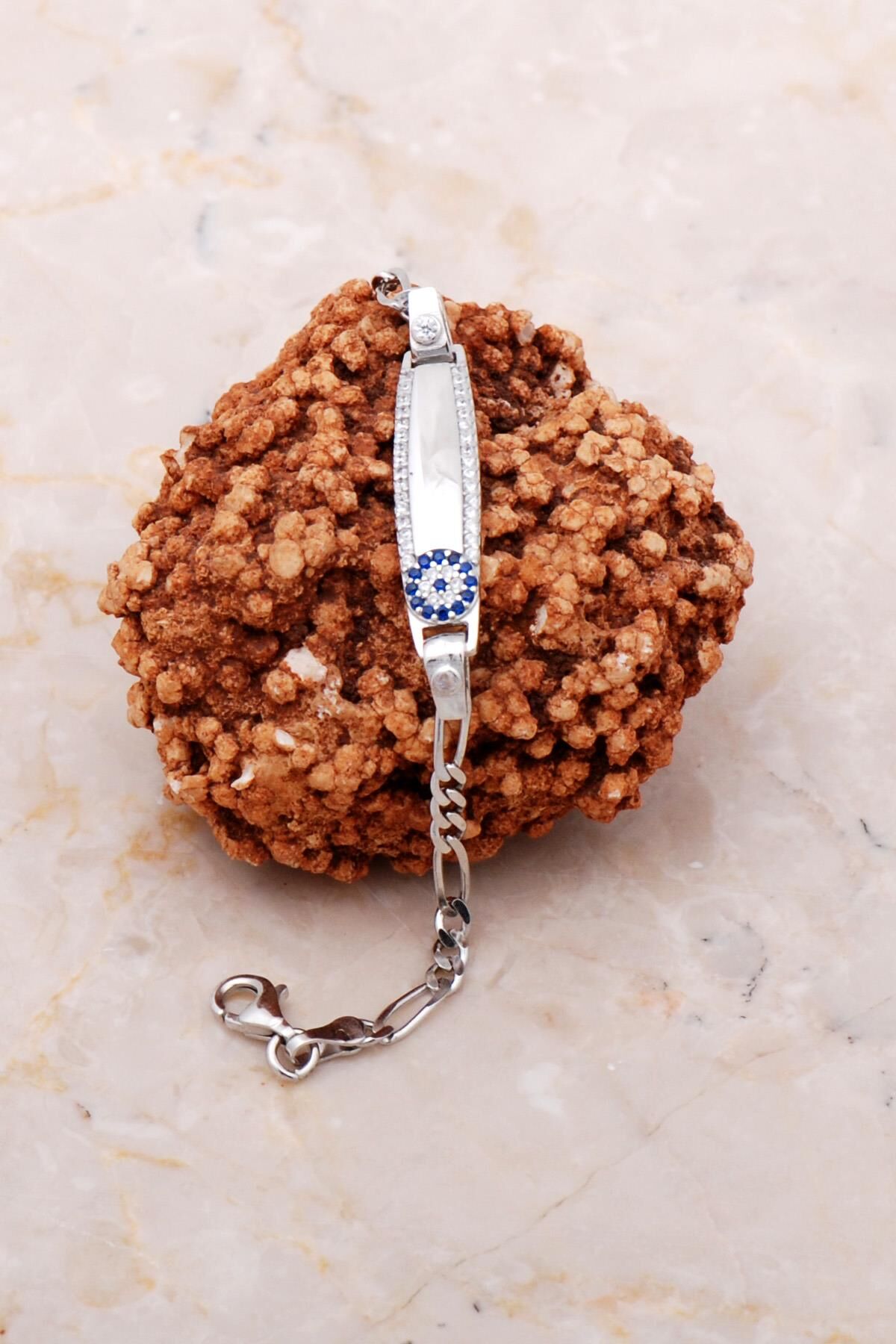 Gümüş Nazar Boncuklu Taşlı Çocuk Künyesi 3585