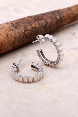 Taşlı 17 Mm Gümüş Halka Küpe 5040