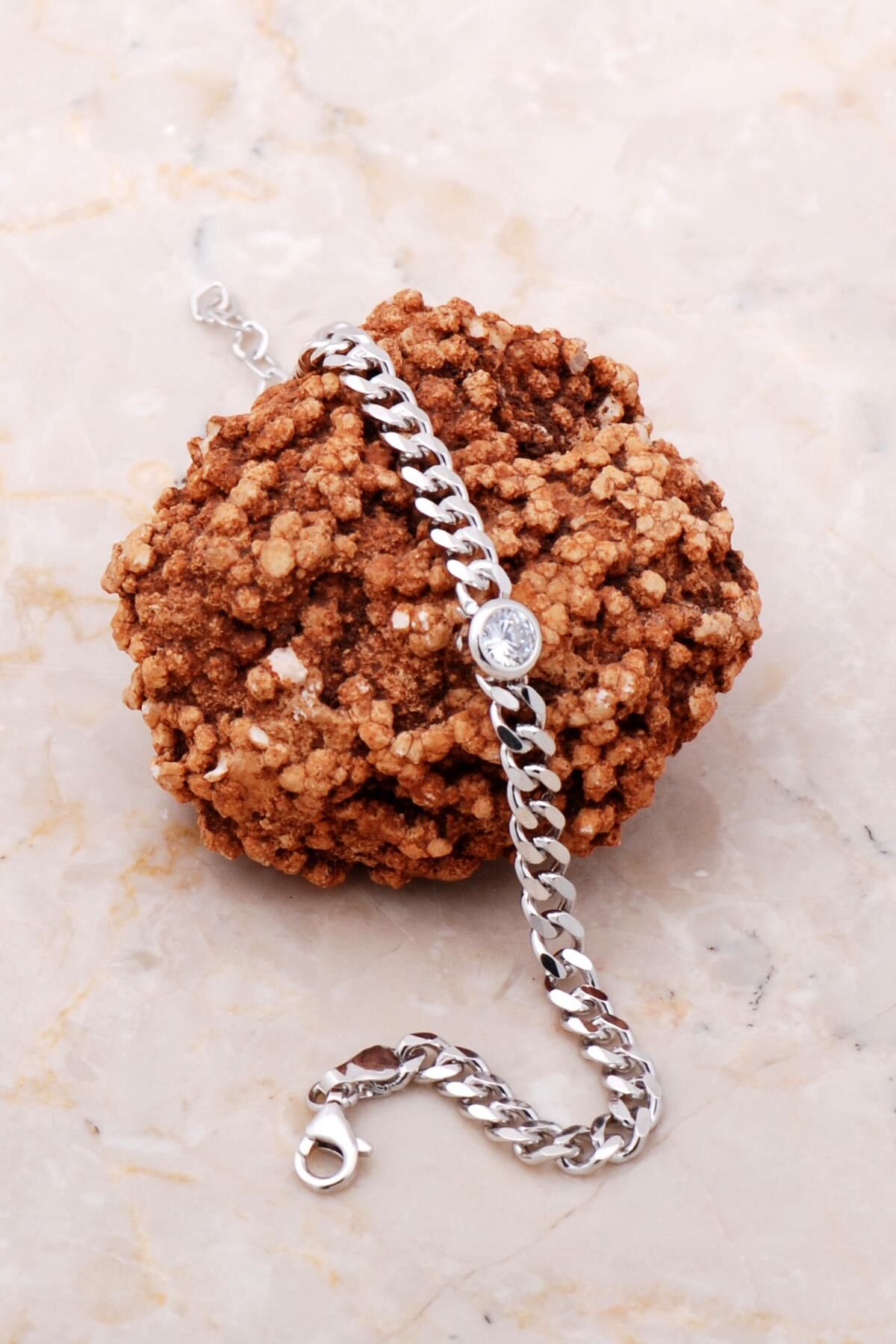 Gurmet Taşlı Rodyumlu Gümüş Bileklik 3591