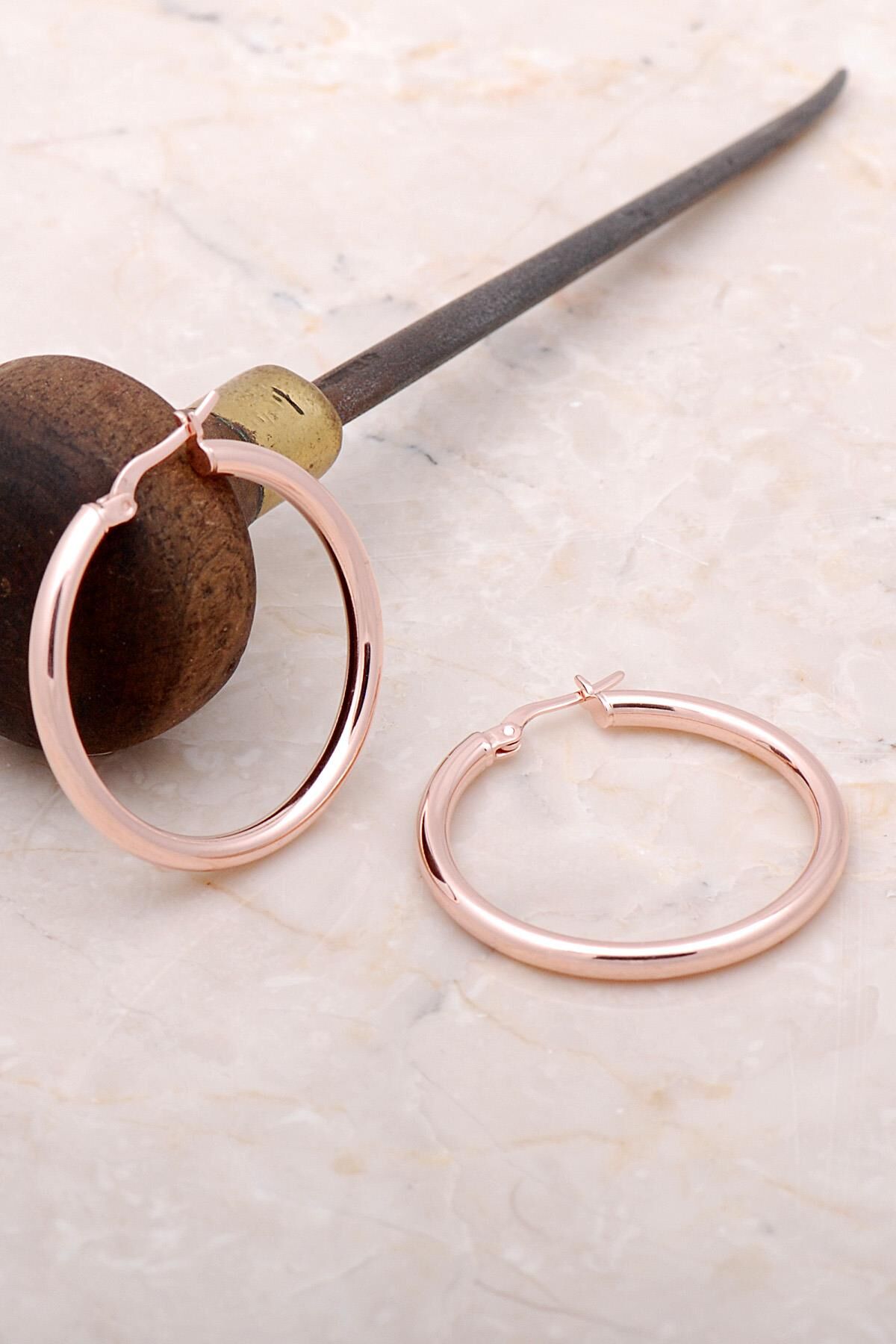 Trend Rose Gümüş 34 mm Halka Küpe 4978