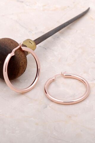 Trend Rose Gümüş 34 mm Halka Küpe 4978