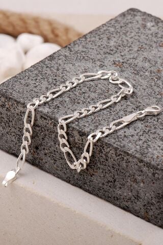 Figaro 4 mm 20,50 cm Gümüş Erkek Zincir Bileklik 3985