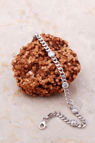 Gurmet Rodyumlu Gümüş Taşlı Zincir Bileklik 3592