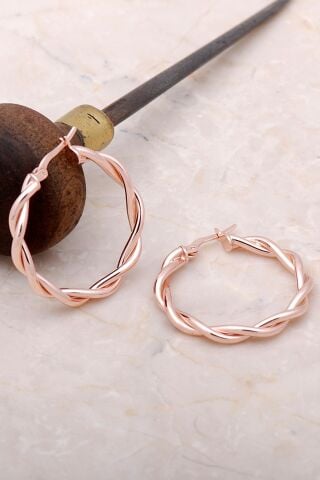 Rose Gümüş Sarma 33 mm Halka Küpe 4979