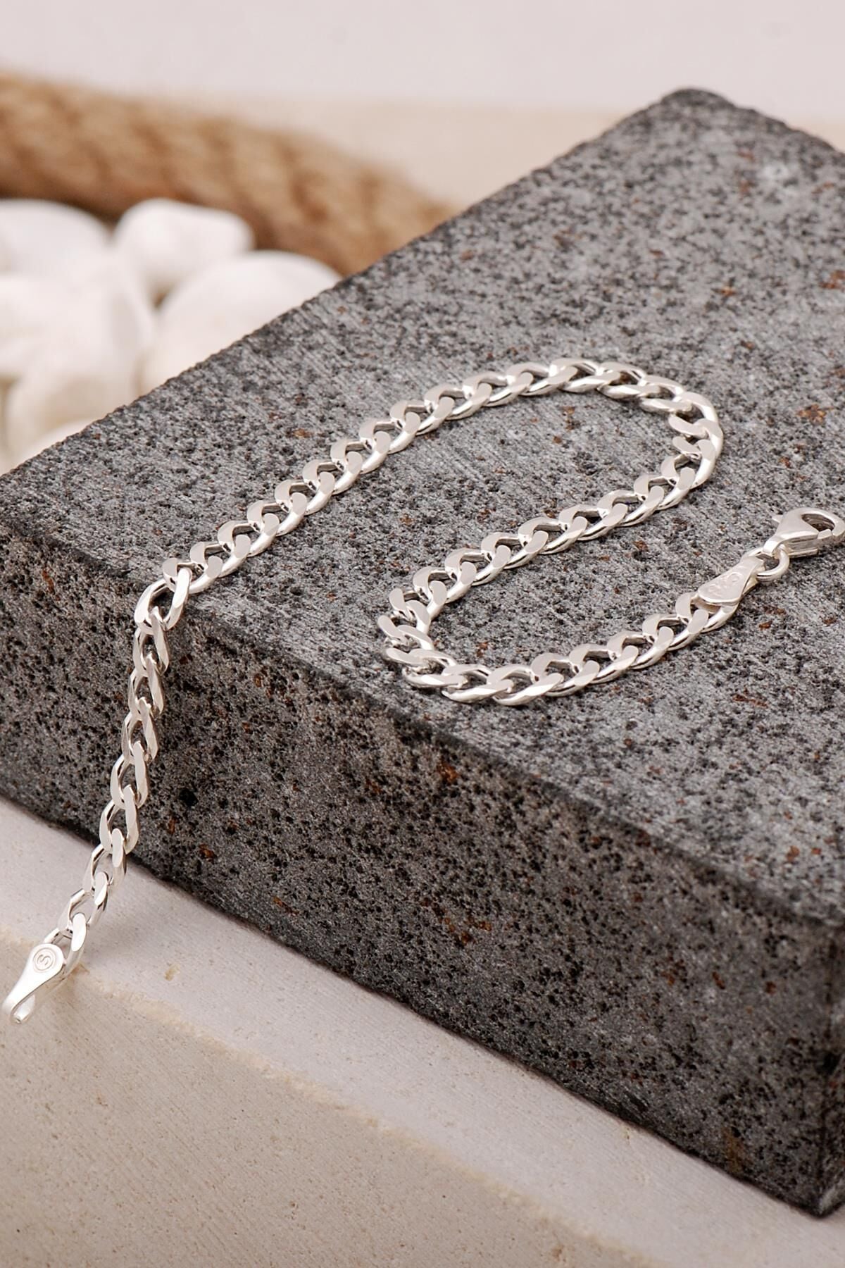 Gurmet 4 mm 20 cm Gümüş Erkek Zincir Bileklik 3986