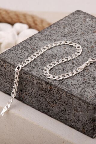 Gurmet 4 mm 20 cm Gümüş Erkek Zincir Bileklik 3986