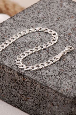Gurmet 4 mm 20 cm Gümüş Erkek Zincir Bileklik 3986