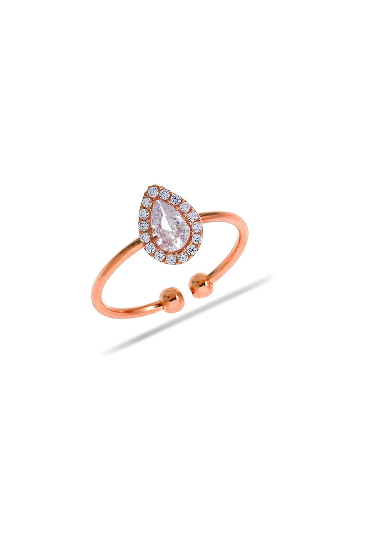 Kuvars Taşlı Damla Mini Rose Gümüş Yüzük 3177