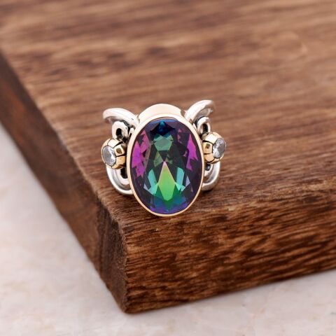 Mistik Topaz Elişi Tasarım Gümüş Yüzük 2550