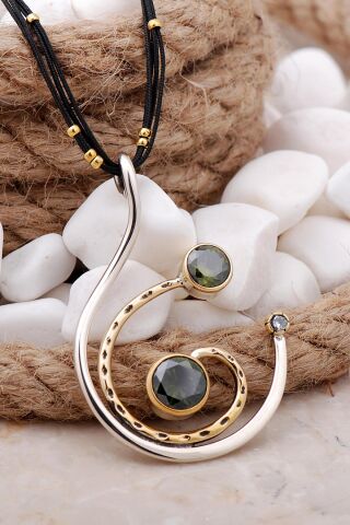 Peridot Taşlı Tasarım Gümüş Kolye 7559