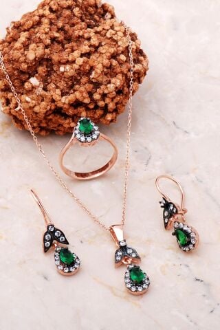 Rose Gümüş Elmas Montürlü Damla Set 2184