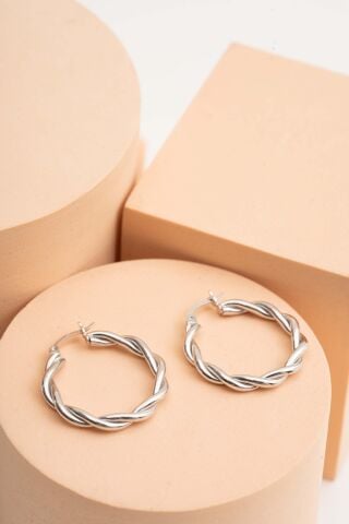 Burgu Gümüş 25 mm Elişi Halka Küpe 4984