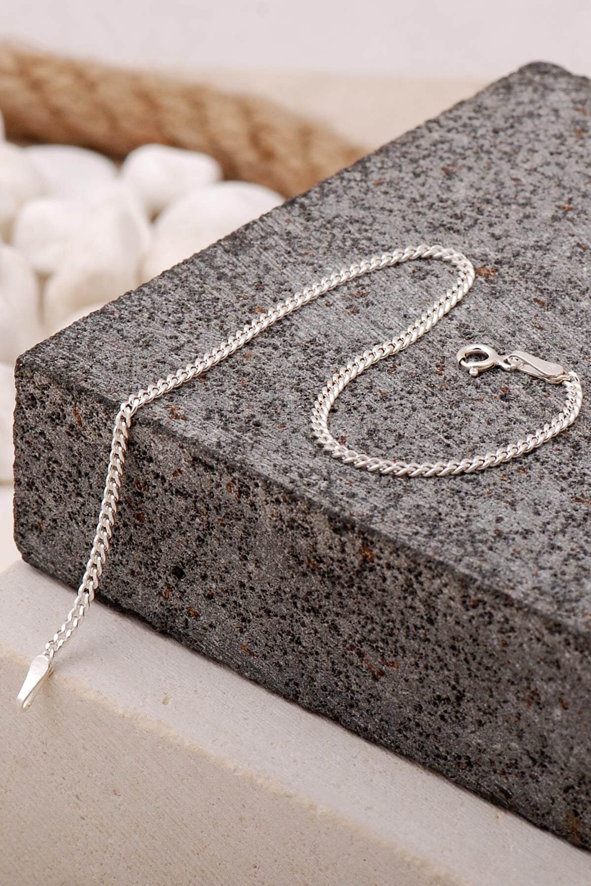 Gurmet 1,5 mm 19 cm Gümüş Erkek Zincir Bileklik 3990