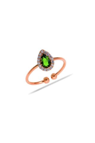 Yeşim Taşlı Damla Mini Rose Gümüş Yüzük 3178