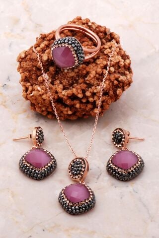 Rose Gümüş Pembe Opal Set 2186