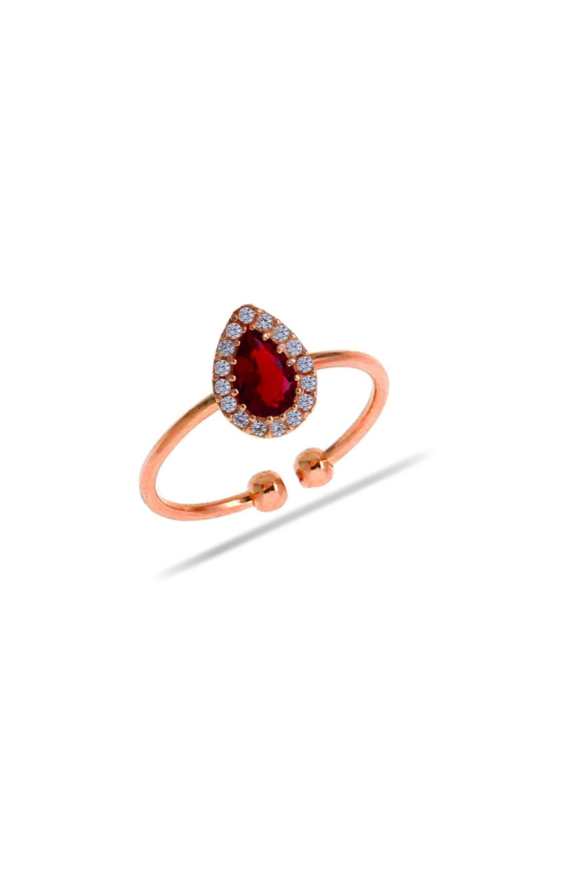 Lal Taşlı Damla Mini Rose Gümüş Yüzük 3179