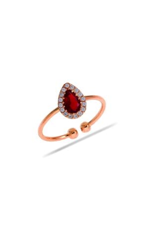 Lal Taşlı Damla Mini Rose Gümüş Yüzük 3179