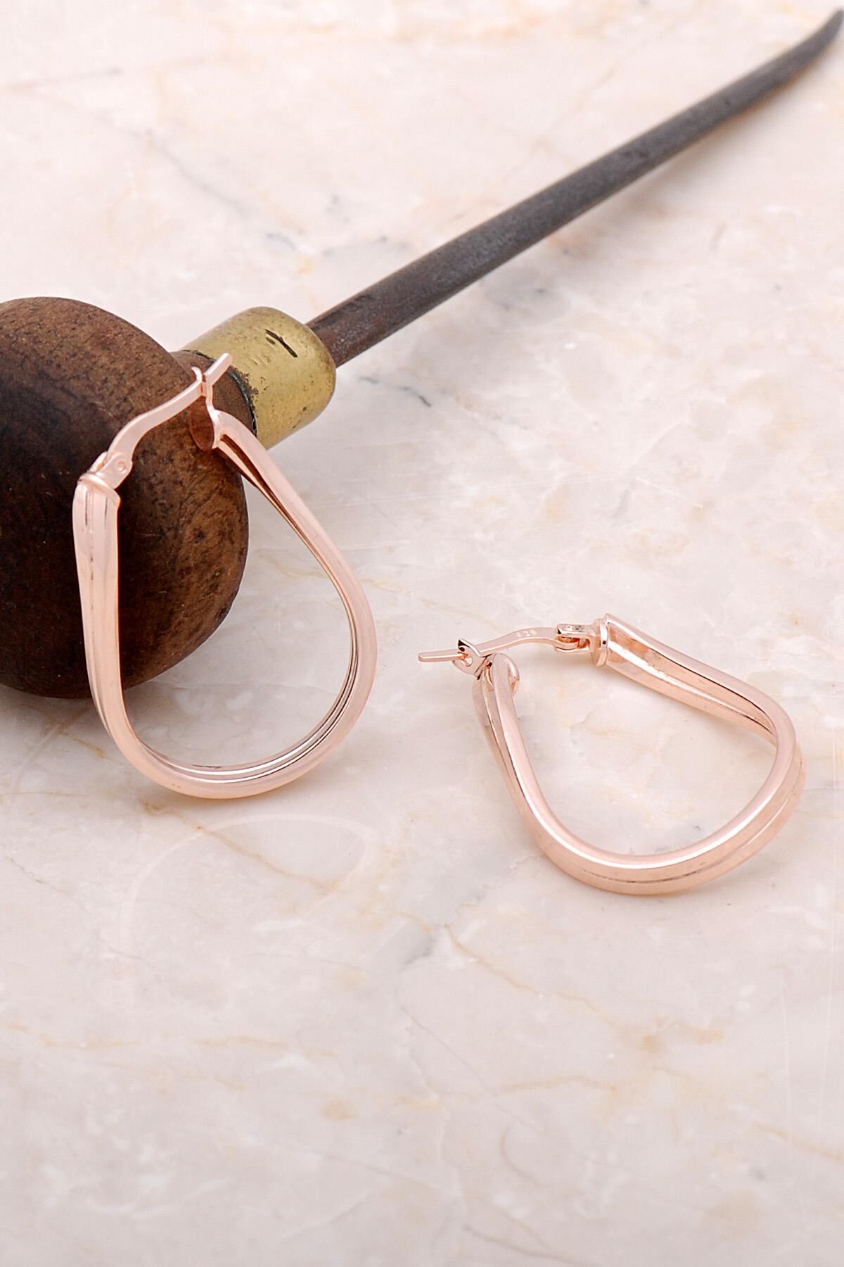 Rose Gümüş 23 mm Damla Burgu Halka Küpe 4986