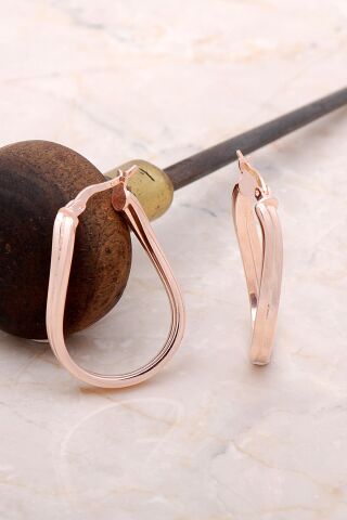 Rose Gümüş 23 mm Damla Burgu Halka Küpe 4986