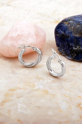 17 Mm Burgu Rodyumlu Gümüş Halka Küpe 7115