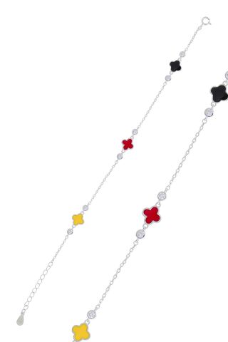 Yoncalı Renkli Mineli Rodyumlu Gümüş Bileklik 3781